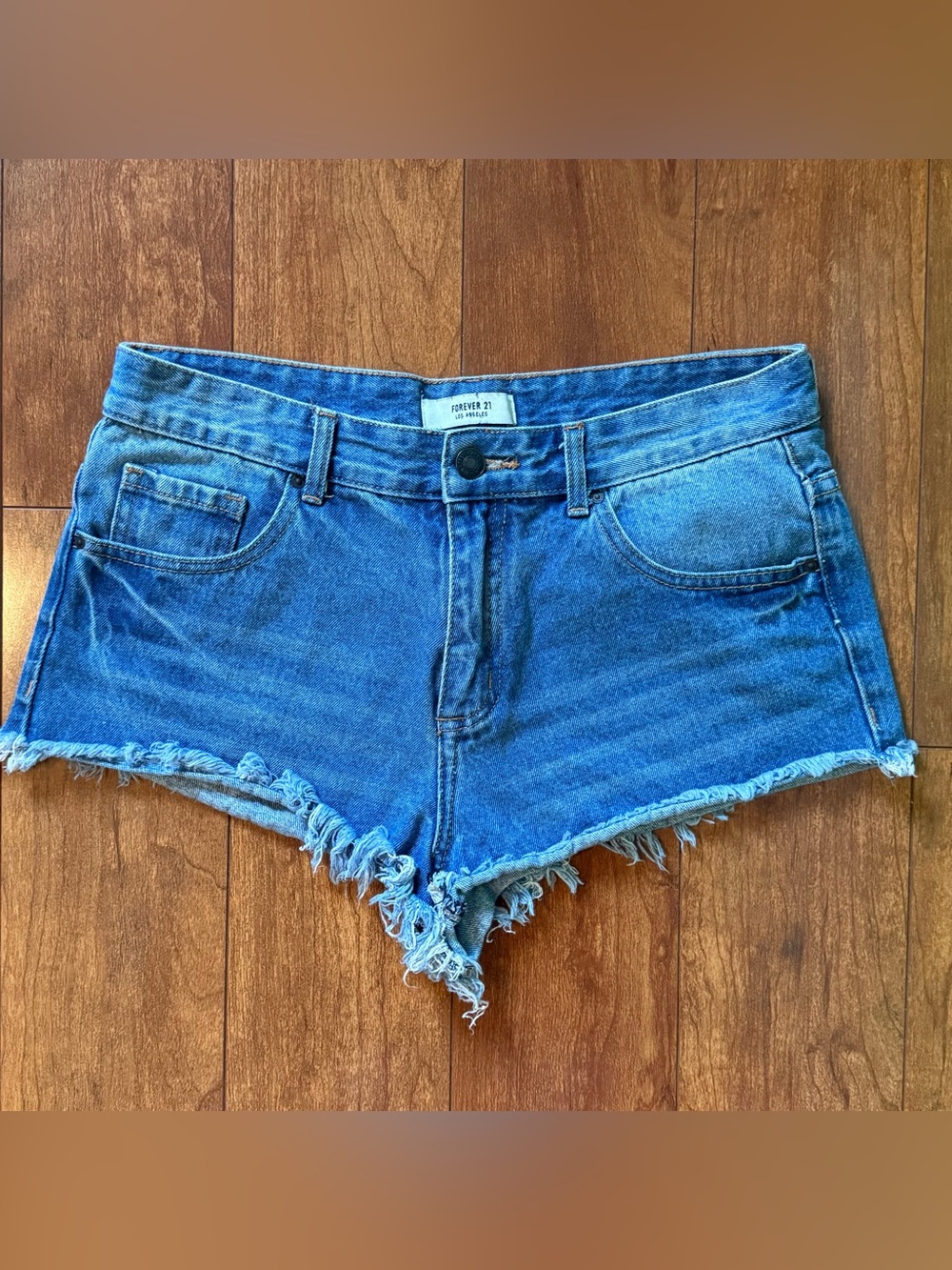 Forever 21 Distressed Denim Cutoff Shorts - Medium Blue Wash